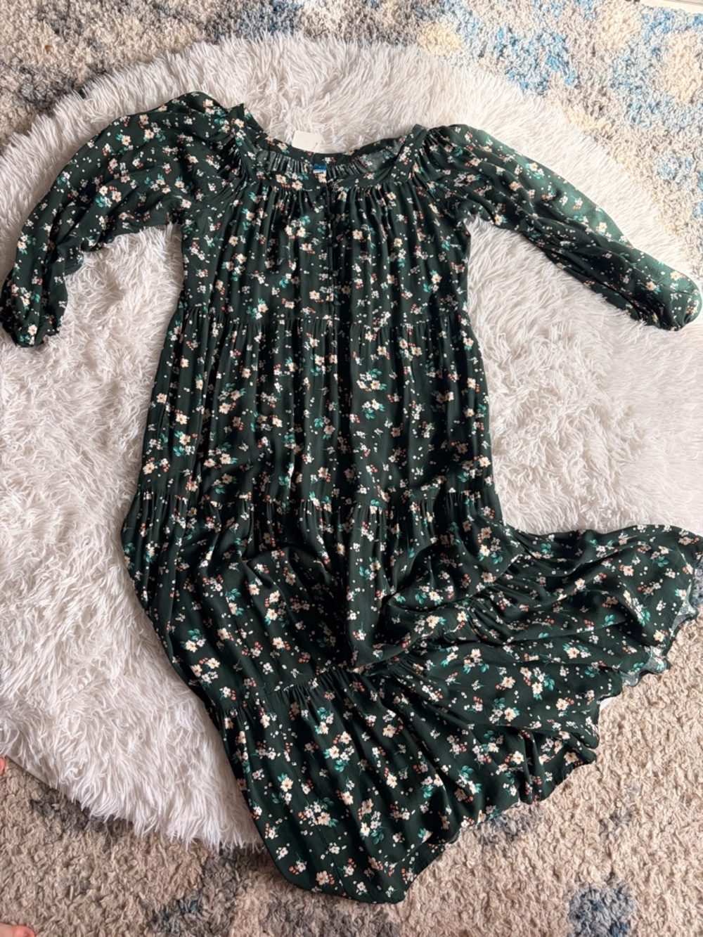 Old Navy Dark Green Floral Button-Front Maxi Dress